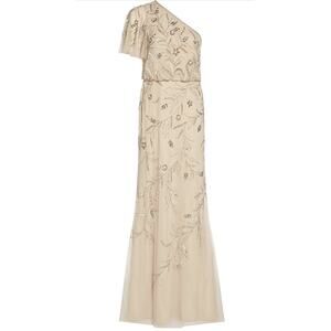 Adrianna Papel One Shoulder Beaded Formal Gown Biscotti New With Tags size 12